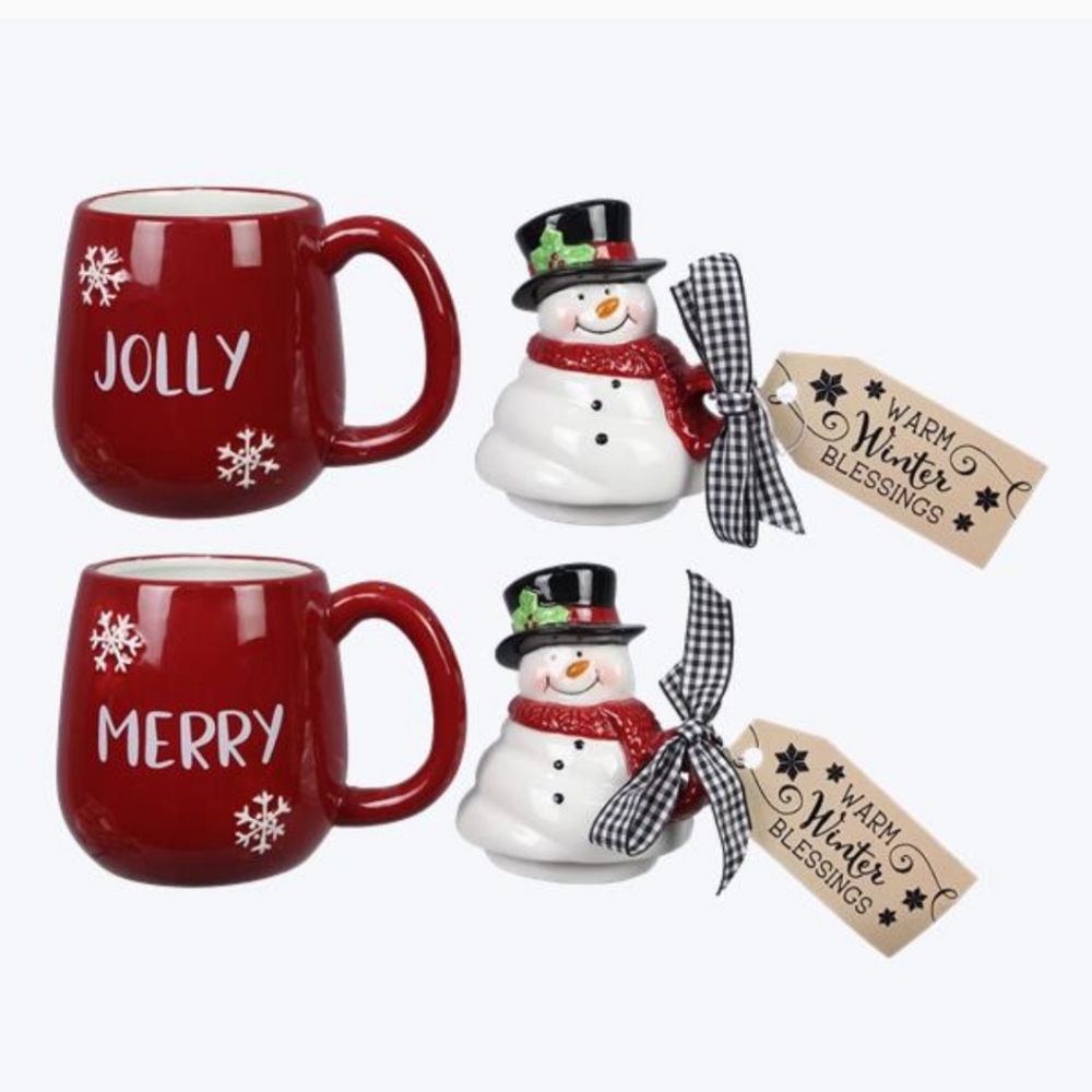 Set of two Snowman mugs with lids